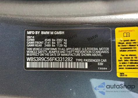 2015 BMW M4 z USA, uszkodzony, nr VIN WBS3R9C56FK331282